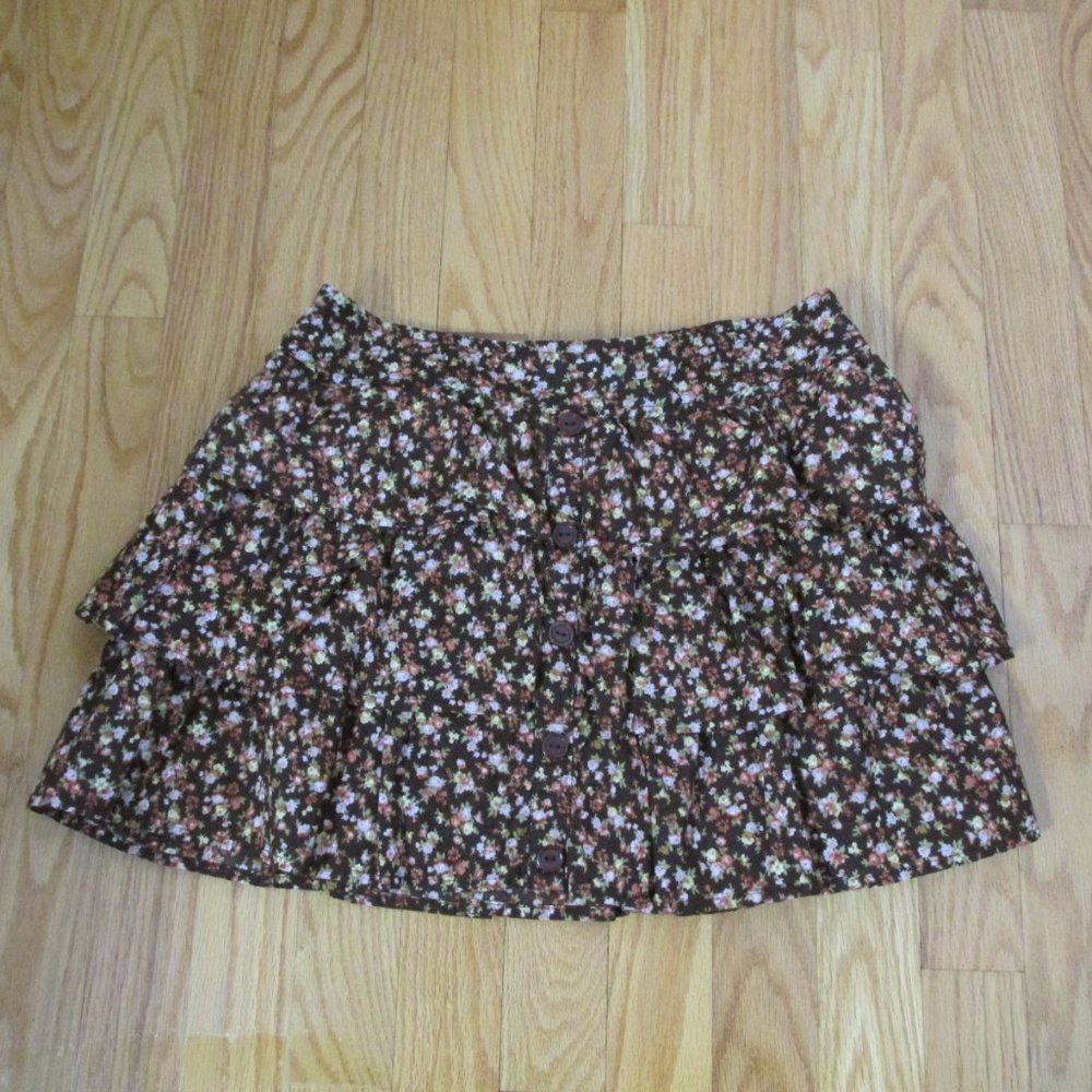 BODY CENTRAL JUNIOR'S GIRL'S SIZE M SKIRT BROWN PINK CALICO TIERED RUFFLE